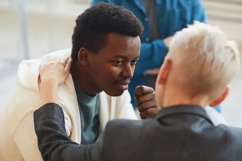 Grateful sober man at a support group in los angeles