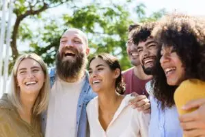 A group of friends hanging out and supporting each other.