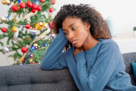 Depressed woman on christmas holiday